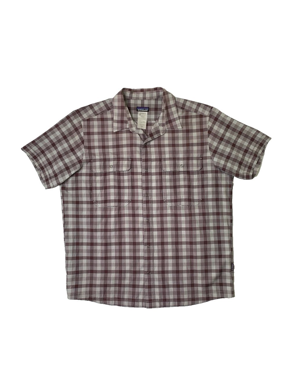 Patagonia Shirt Mens L Large Pewter Raisin El Rey Plaid Snap Button Short Sleeve